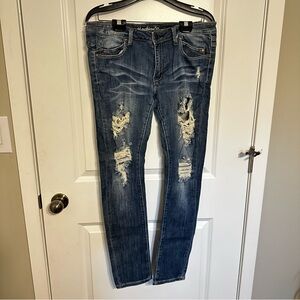 Machine Men's Distressed Blue Skinny Jeans